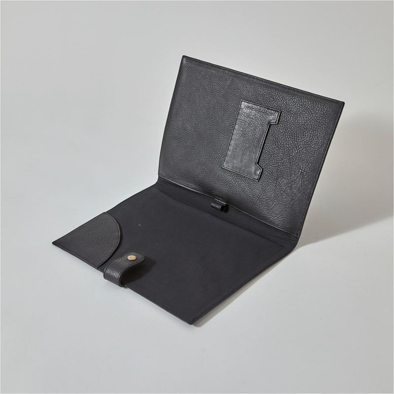 Handcrafted A4 black leather compendium with premium brass hardware