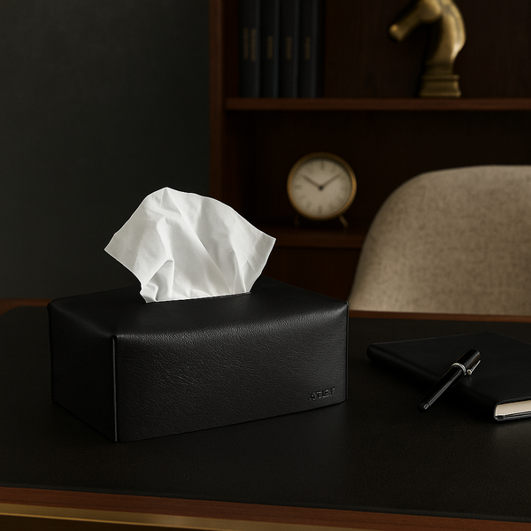 ARCHIVE - Leather Tissue Box Cover - BLACK - Rectangle - Limited Edition