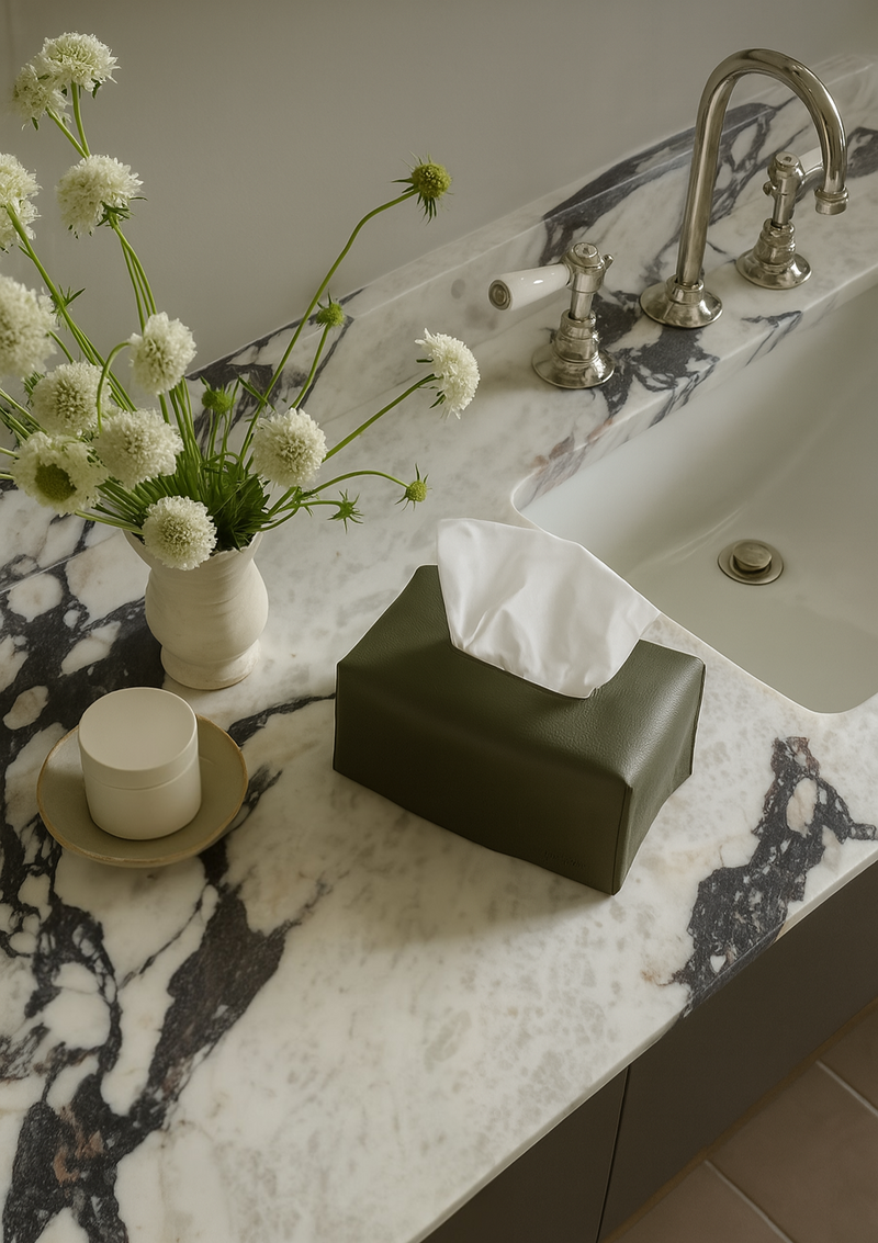 ARCHIVE - Leather Tissue Box Cover - OLIVE - Rectangle - Limited Edition