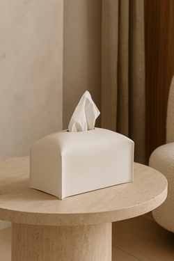 Leather Tissue Box Cover - White - Limited Edition