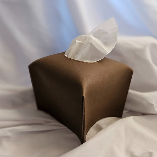 Leather Tissue Box Cover - Khaki - Small - Limited Edition