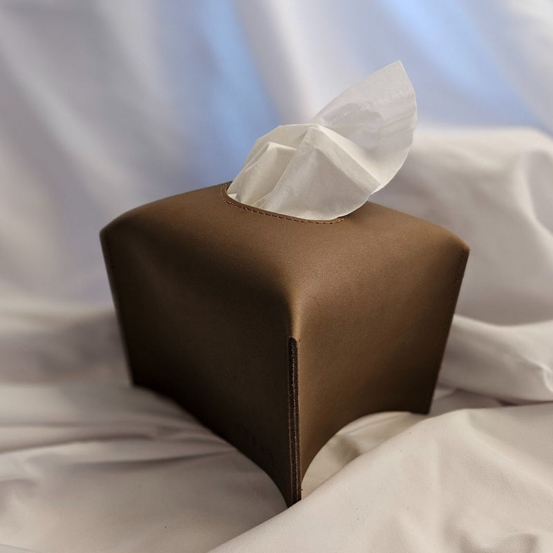 Leather Tissue Box Cover - Khaki - Small - Limited Edition