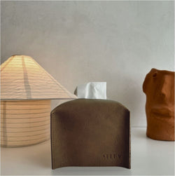 Leather Tissue Box Cover - Khaki - Small - Limited Edition