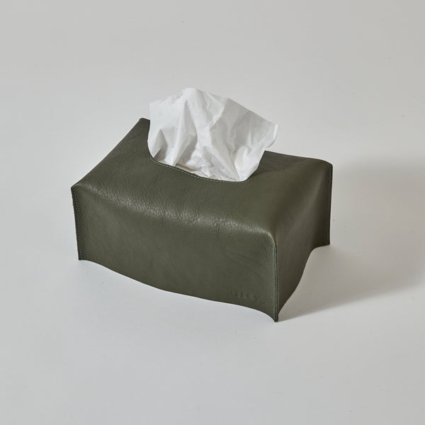 ARCHIVE - Leather Tissue Box Cover - OLIVE - Rectangle - Limited Edition