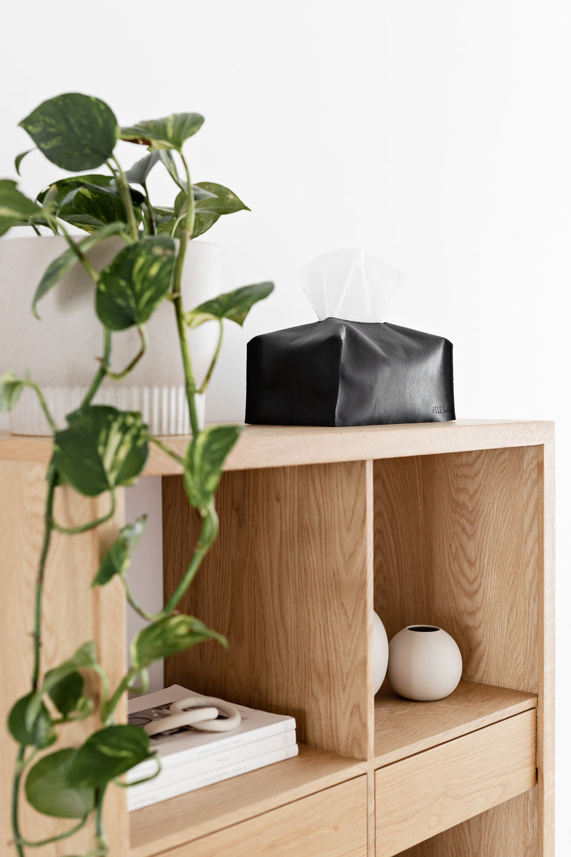 Leather Tissue Box Cover - Black