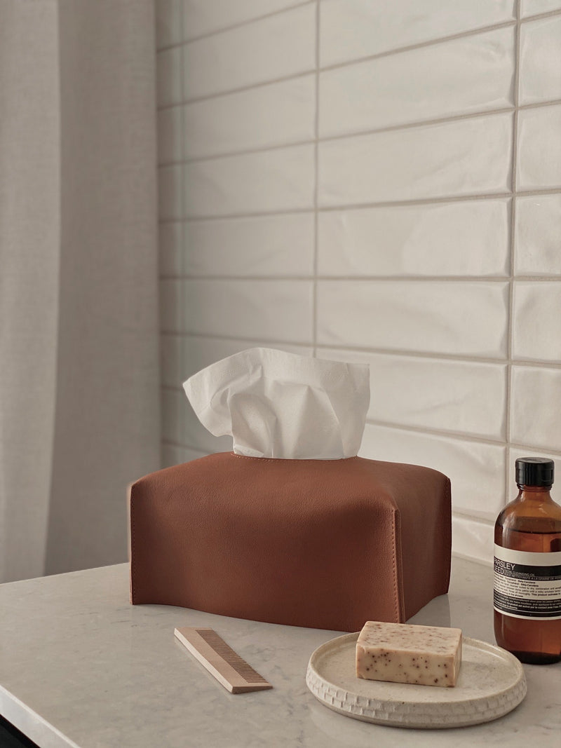 ARCHIVE - Leather Tissue Box Cover - TAN - Rectangle - Limited Edition