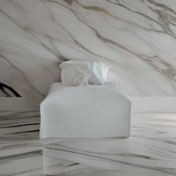 Leather Tissue Box Cover - White - Limited Edition