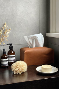 ATLEY. Leather Tissue Box Cover - Tan (Rectangle)