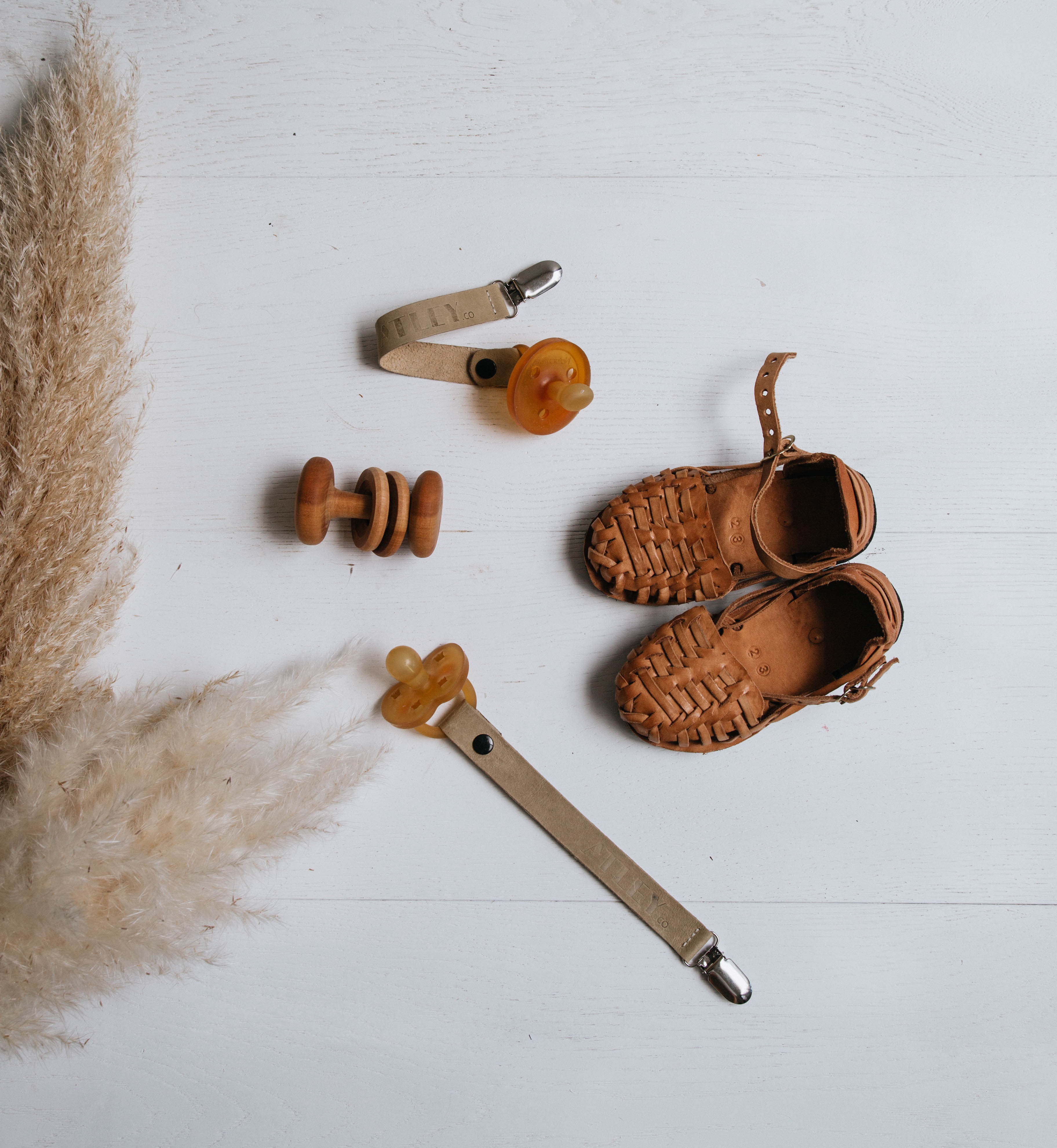 Leather Pacifier Clip Tan Atley.co