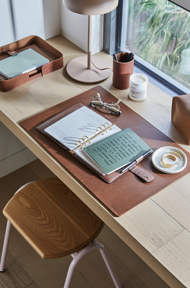 Leather Desk Mat -  Tan - Option to Personalise