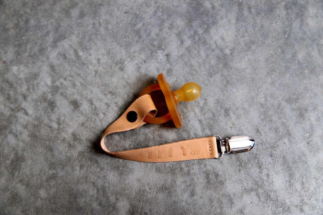 Leather Pacifier Clip Tan Atley.co